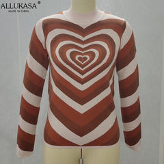 Aesthetics Sweater Women Heart Striped Fashion Sweaters E-girl Sweet