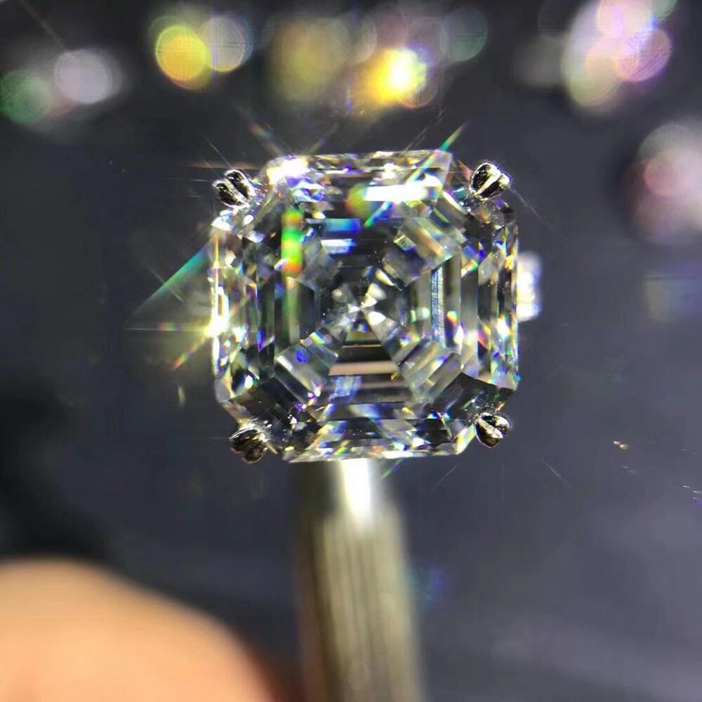 Luxury Solid 925 Sterling Silver 3EX Asscher Cut 10CT VVS D Color Created