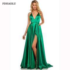 Green Simple Satin Red Evening Dresses Sleeveless Long Formal