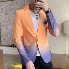 Blazer men Male Gradient suit jacket Masculino Korean Style slim fit