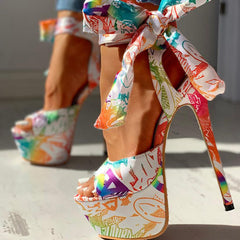 Sexy Shoes Print Super Thin High Heels Shoes Sandals Women Summer Party
