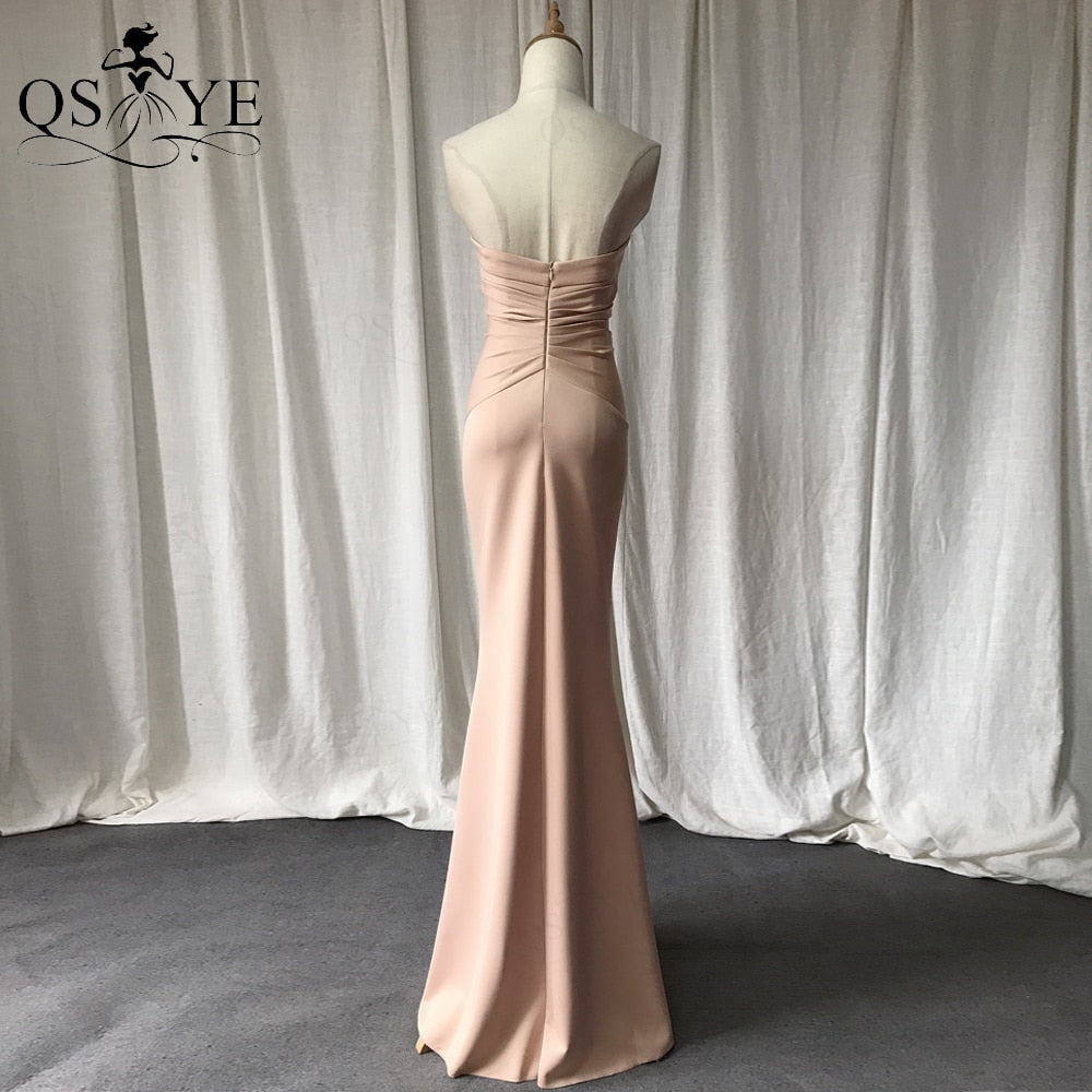 Homecoming Dresses: Champagne Mermaid Long Prom Dress Elastic Ruched