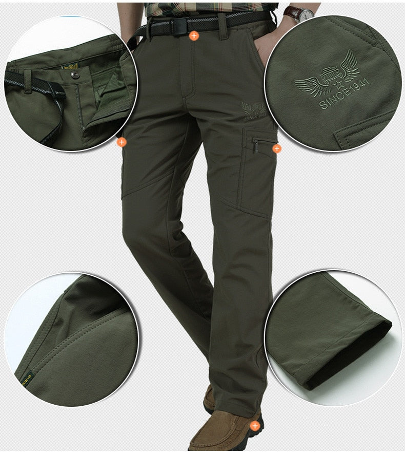 Winter Thick Fleece Warm Stretch Causal Pants Men Military SoftShell Waterproof