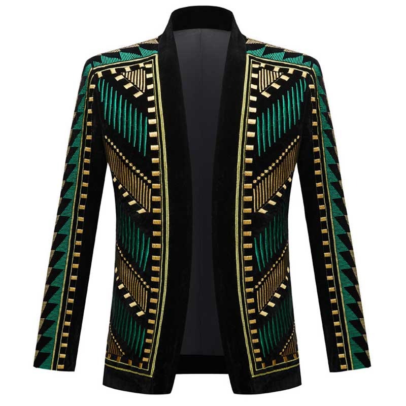 Luxury African Embroidery Cardigan Blazer Jacket Men Shawl Lapel Slim Fit