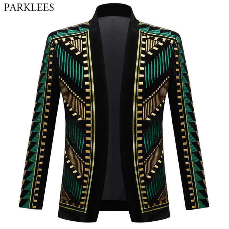 Luxury African Embroidery Cardigan Blazer Jacket Men Shawl Lapel Slim Fit