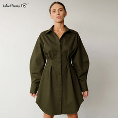 Autumn Winter Bodycon Dress Women Long Sleeve Khaki Pleated