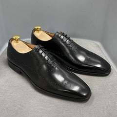 Size 38 To 47 Mens Oxford Shoes Wingtip Genuine Calf Leather Luxury Brand Lace