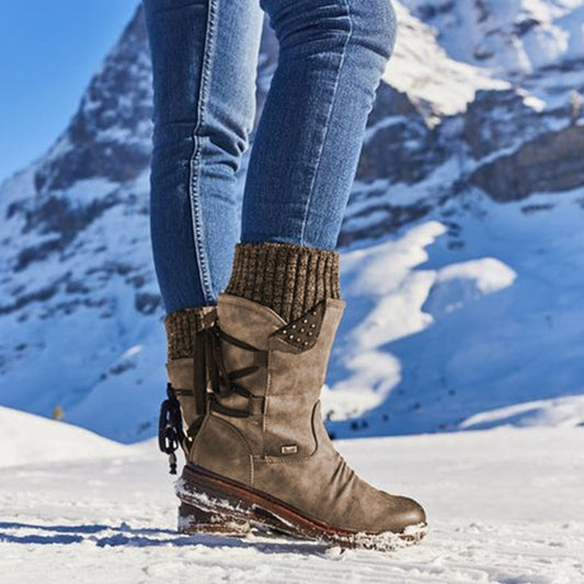 Women Winter Mid-Calf Boots Flock Winter Shoes Ladies Fashion Snow Boots Shoes