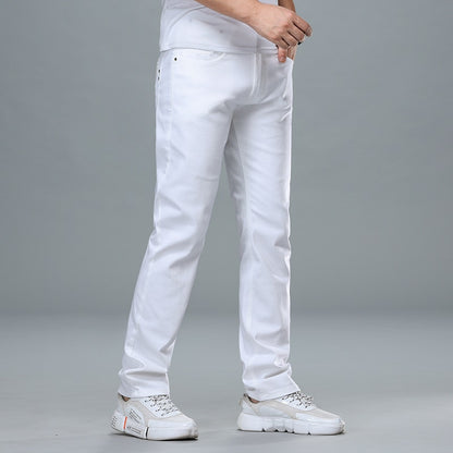 Classic Style Men Regular Fit White Jeans Business Fashion Denim