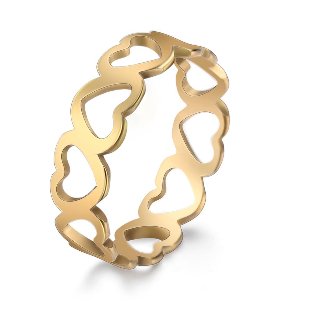 Skyrim Lovely Hollow Heart Ring Stainless Steel Romantic Rose Gold Color Casual