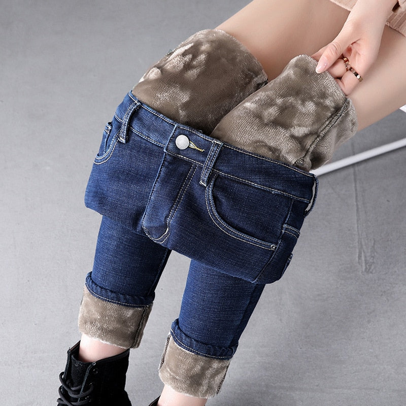 Thick Winter Warm Skinny Jeans for Women Female High Waist Velvet