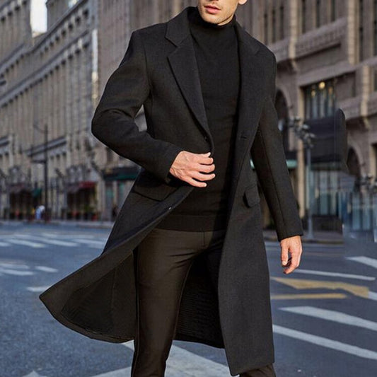Winter Mens Wool Coat Solid Long Sleeve Woolen Jackets Fleece Men Overcoat