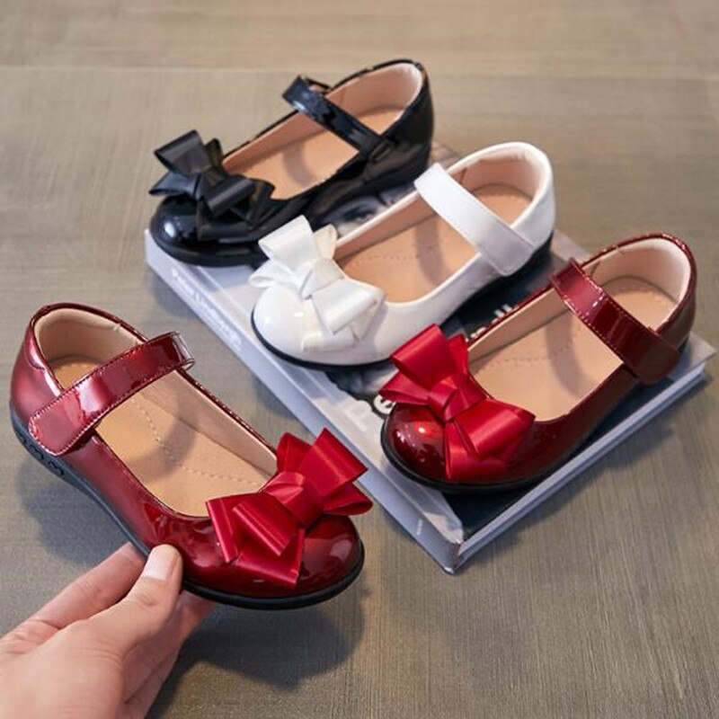 Red White Black School Student Leather Shoes Girls Princess Shoes