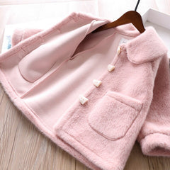 Children baby long mink fur coat girl fur one plus plush heavy coat