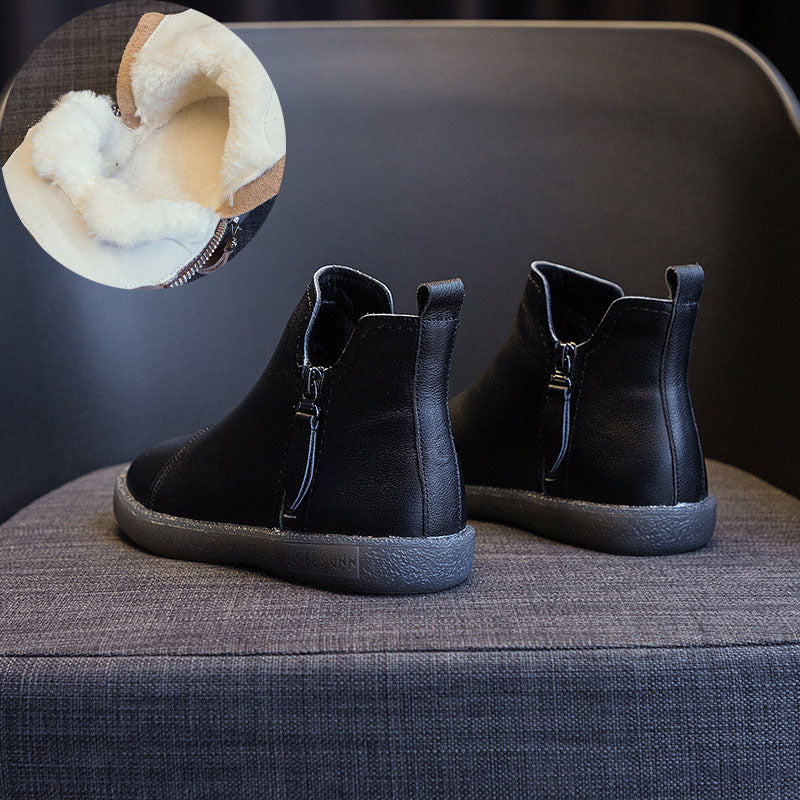 Genuine Leather Cow Women Ankle Boots Warm Fur Waterproof