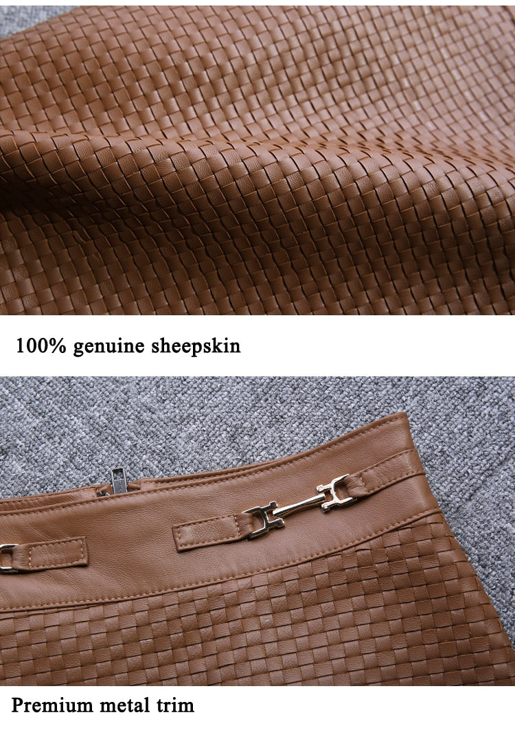 Luxury Leather Clothing Women Stylish Knitted Skirt Female High Waist Weaving