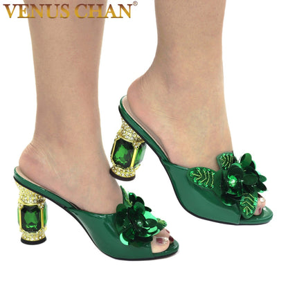 Latest Green Color African Pumps Shoe Summer High Heels Italy Women Wedding