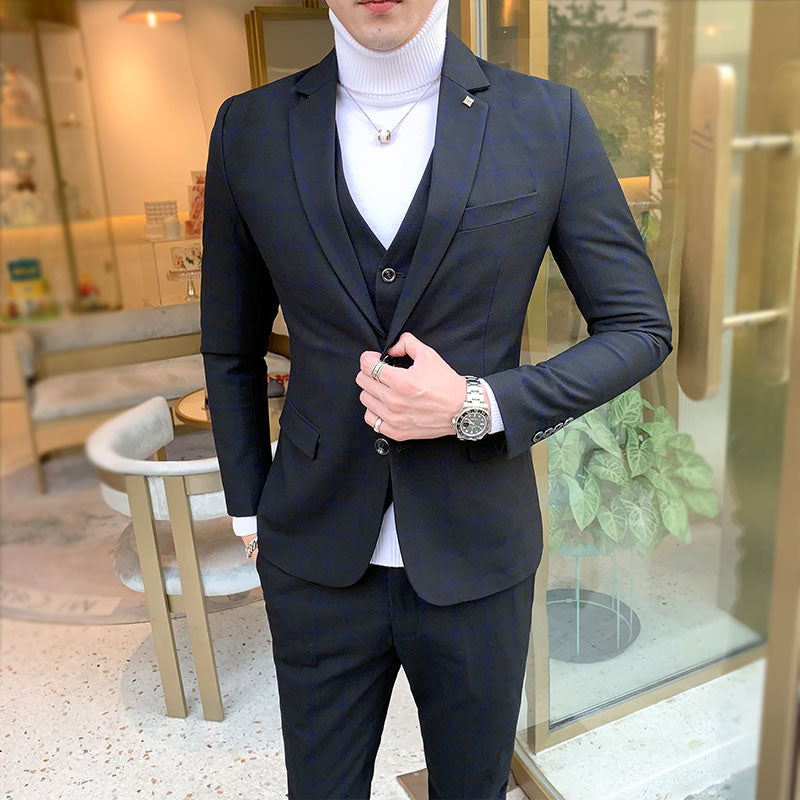 Tuxedo for Mens: Men Dress Blazers Pants Vest 3 Piece Set Male Wedding Autumn