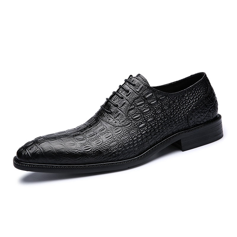 Style Mens Wedding  Shoes Lace Up Oxford Genuine Leather Print for Party Business