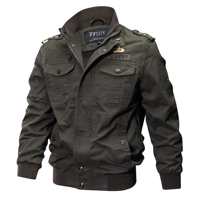 Plus Size Military Bomber Jacket Men Spring Autumn Casual Multi-pocket