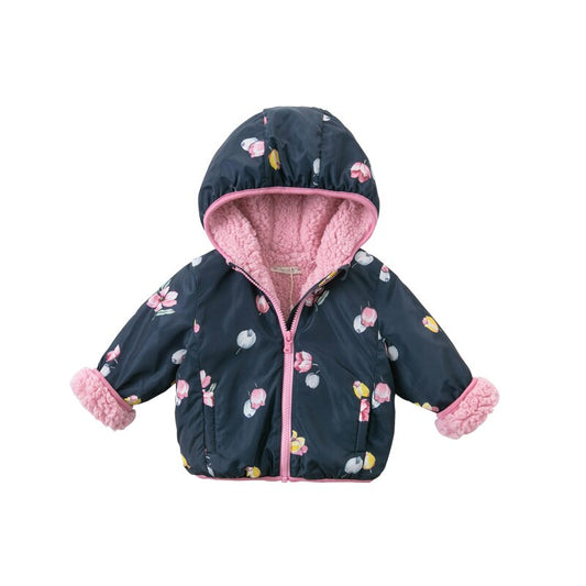 winter baby girls fashion floral zipper pockets hooded coat