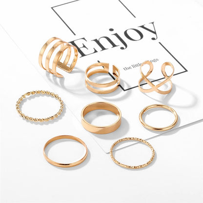 Original Design Gold Color Round Hollow Geometric Rings Set For Women