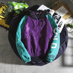 Hip Hop Spring Jackets Men Windbreaker Patchwork Autumn Loose Casual Jacket