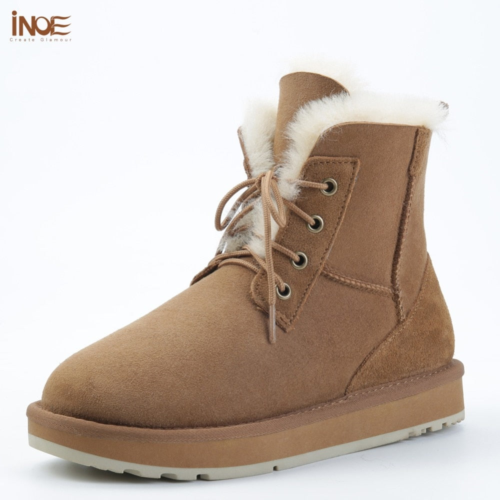 Fashion Leather Natural Wool Fur Lined Women