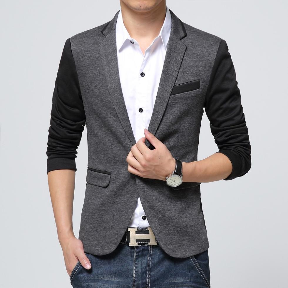 Slim Fit Casual jacket Cotton Men Blazer Jacket Single Button Gray Mens Suit