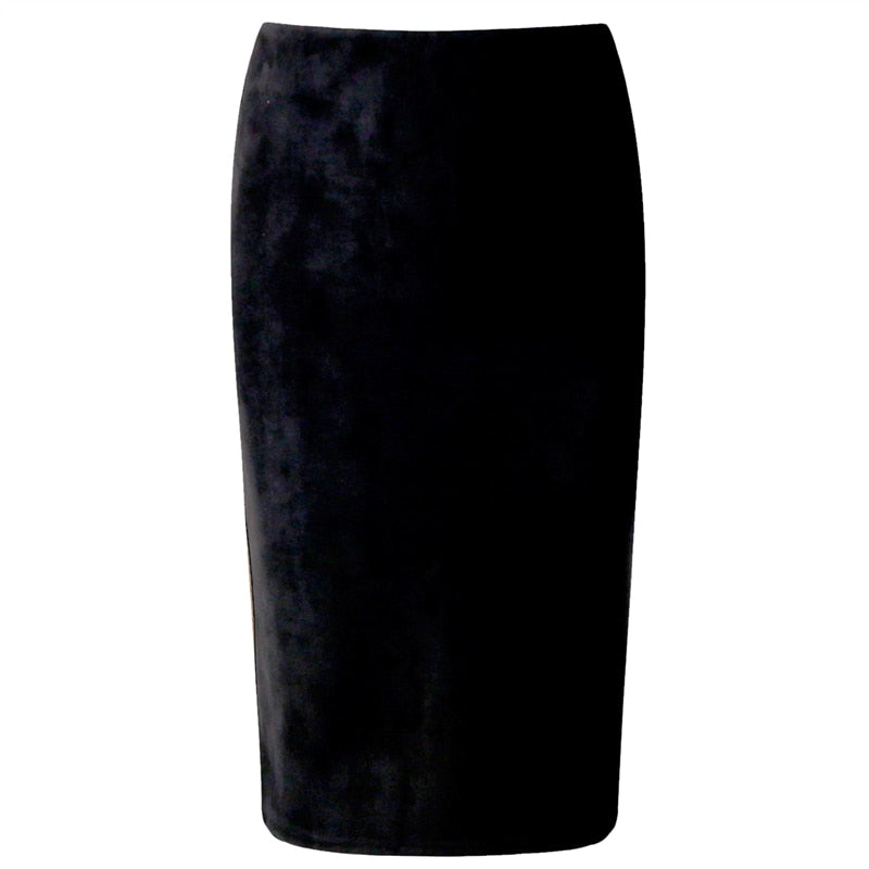 Winter Women Midi Pencil Skirt High Waist Gray Pink