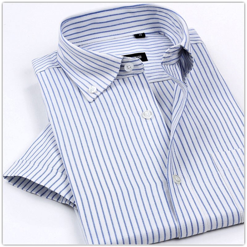 Men Classic Style Non-Iron Oxford Shirts Plaid/Striped Short