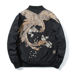 Spring Pilot Bomber Jacket  Men Women Bird Embroidery Baseball Jacket