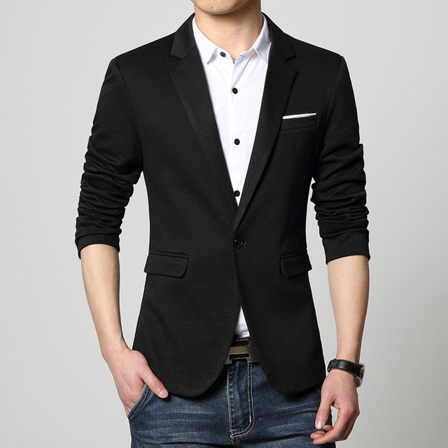 Slim Fit Casual jacket Cotton Men Blazer Jacket Single Button Gray Mens Suit