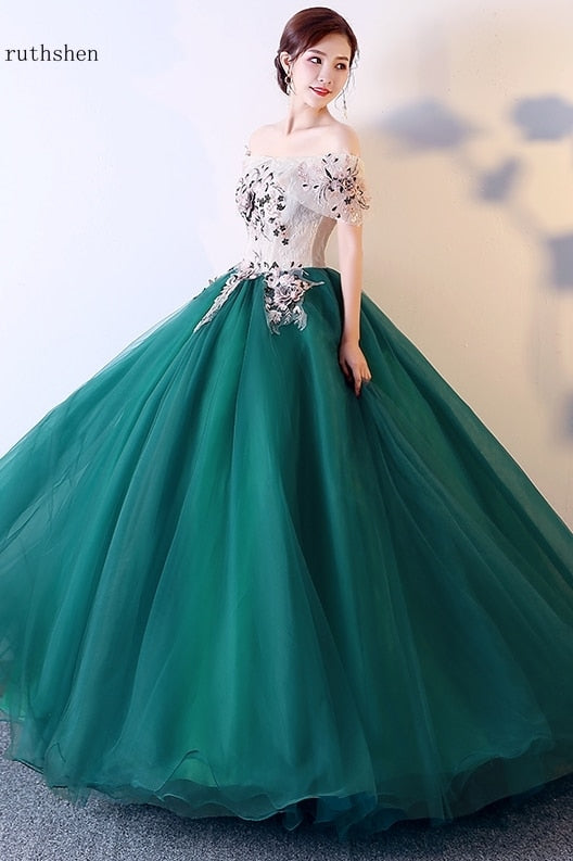 Prom Dresses Long Off Shoulder Elegant Ball Gown Masquerade Dress Green