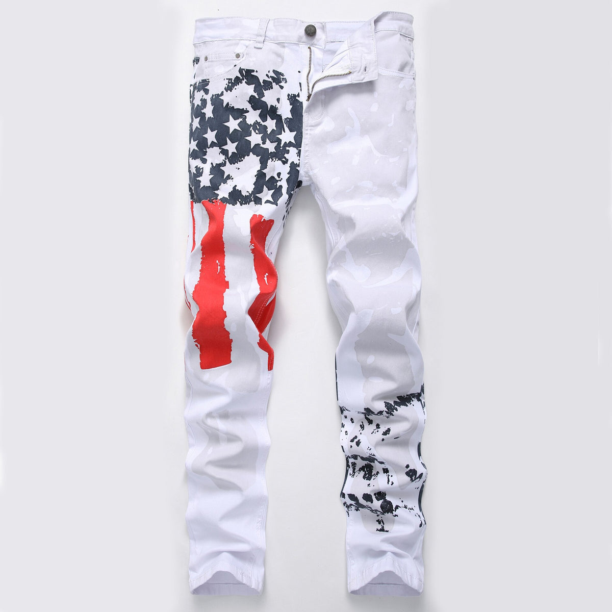 Fashion Painted Denim Slim Fit White Jeans Men Hip Hop Elastic Casual