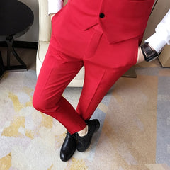 Men Suit Pants Solid Color Casual Business Dress Pants Slim