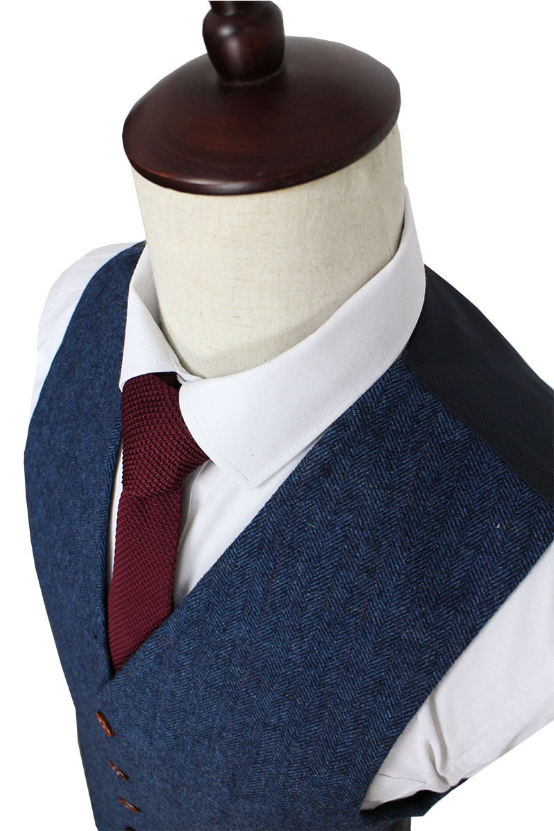 Wool Blue Herringbone Retro gentleman style custom made Men suits tailor suit
