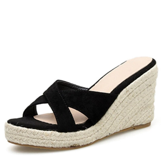 Wedges Sandals New Fashion Open Toe Straw Braid Rome Slipper Size 34-39 Female Beach Shoes