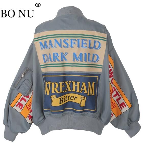 Spring Jacket Women Windbreaker Coat Patch Designs Harajuku Loose Bomber
