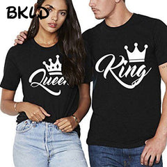 King Queen Couples T Shirt Crown Printing Couple Clothes Summer T-shirt