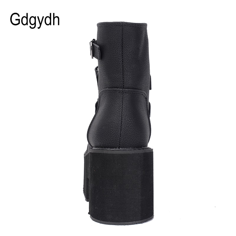 Spring Autumn Ankle Boots Women Platform Boots Rubber Sole Buckle