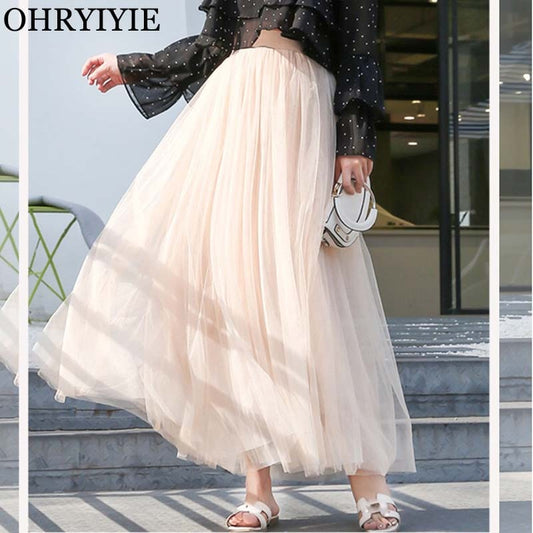 Maxi Long Tulle Skirt Women High Waist Ball Gown Skirts Spring