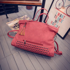 Fashion Rivet Women Handbags High Quality Nubuck Leather Ladies Hand Bags