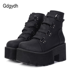 Spring Autumn Ankle Boots Women Platform Boots Rubber Sole Buckle