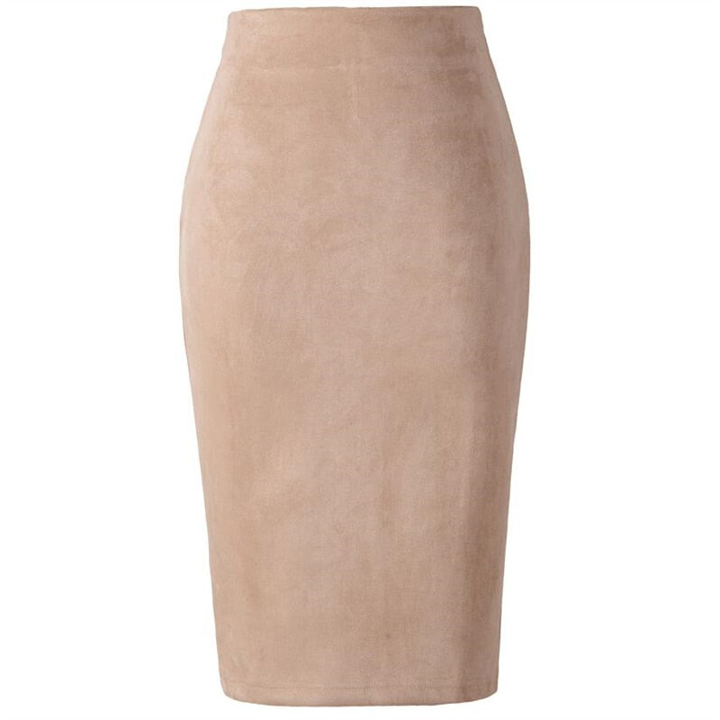 Winter Women Midi Pencil Skirt High Waist Gray Pink