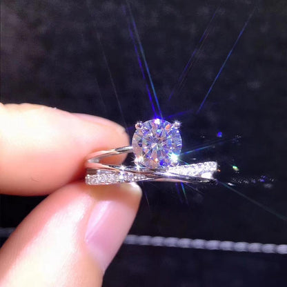 Poetry Of Jew Store Round Silver Moissanite Ring 1ct D VVS Luxury Moissanite