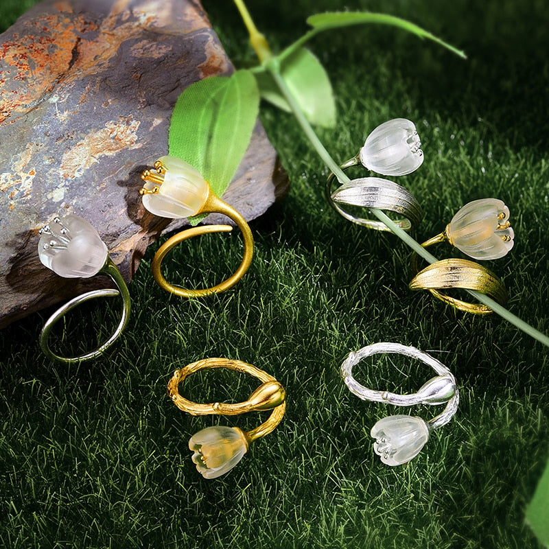 Lotus Fun Real 925 Sterling Silver 18k Gold Ring Natural Crystal Handmade