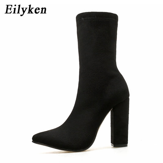 Flock Ankle Boots Women For Autumn Winter Fashion Pointed