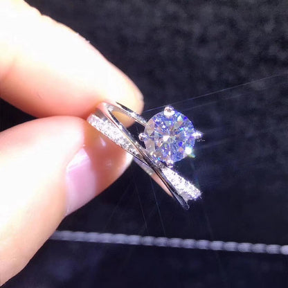 Poetry Of Jew Store Round Silver Moissanite Ring 1ct D VVS Luxury Moissanite