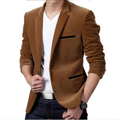 Brand Mens Corduroy Blazers Autumn Spring Fashion Male Slim Fat Casual Suit